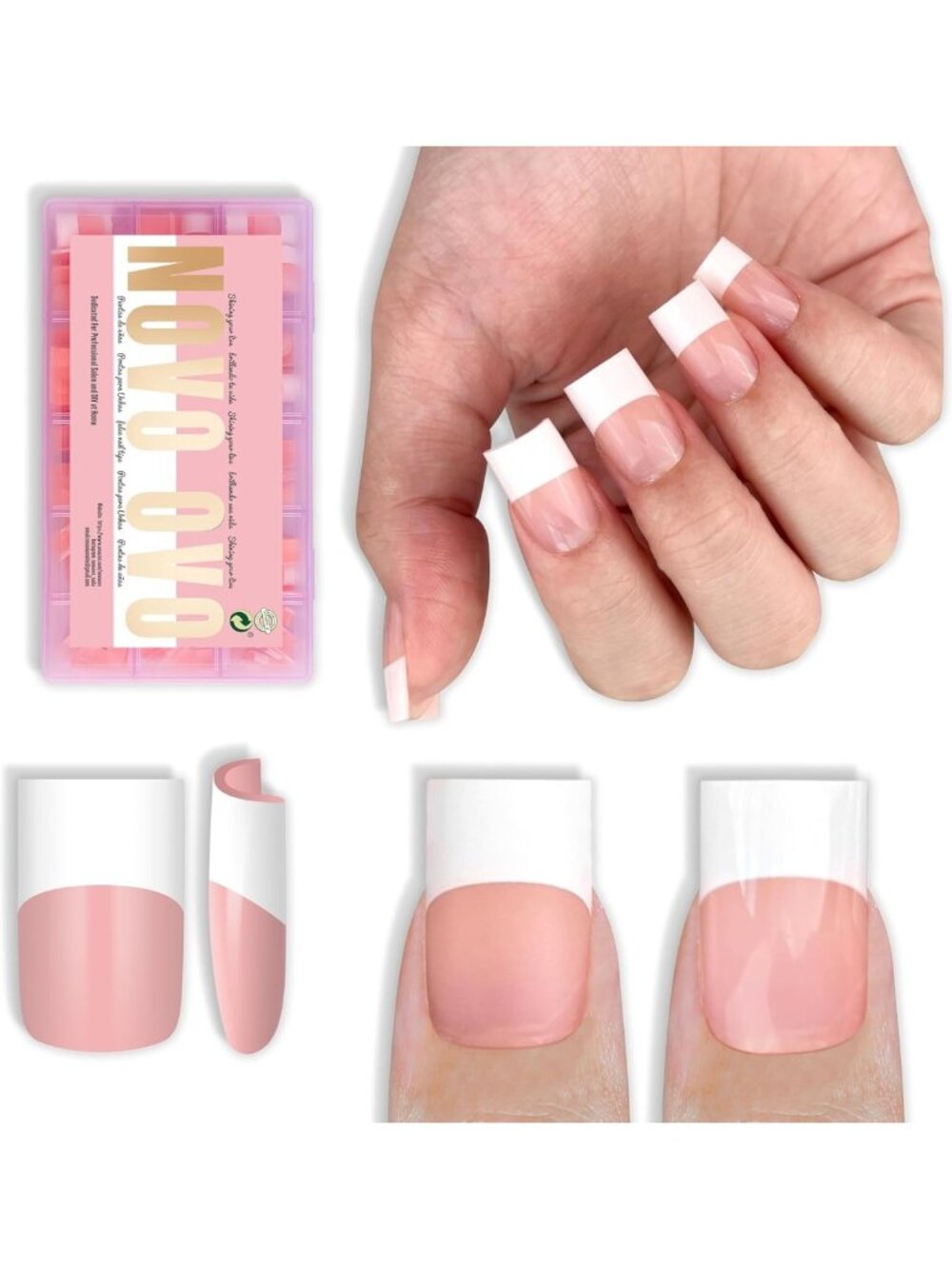 Short Square Retro French Tip Press-On Nails - Baby Pink, 240 pcs, DIY Nail Kit